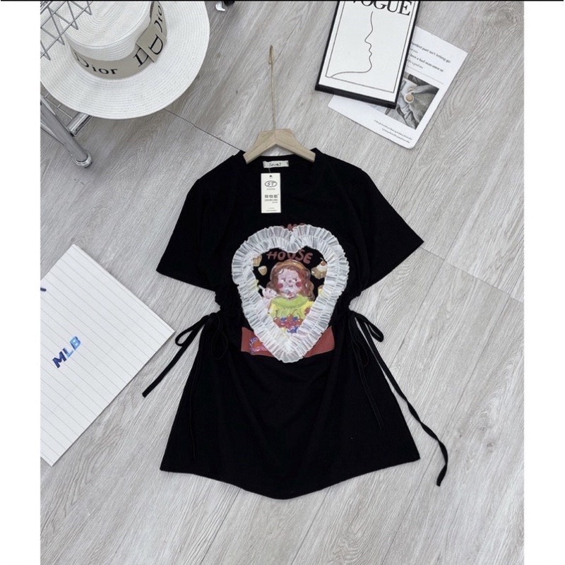 Đầm suông viền tim cột eo kèm video ảnh thật