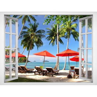 Tranh dán tường cửa sổ HD Cảnh biển đẹp CS-0383 Kim sa