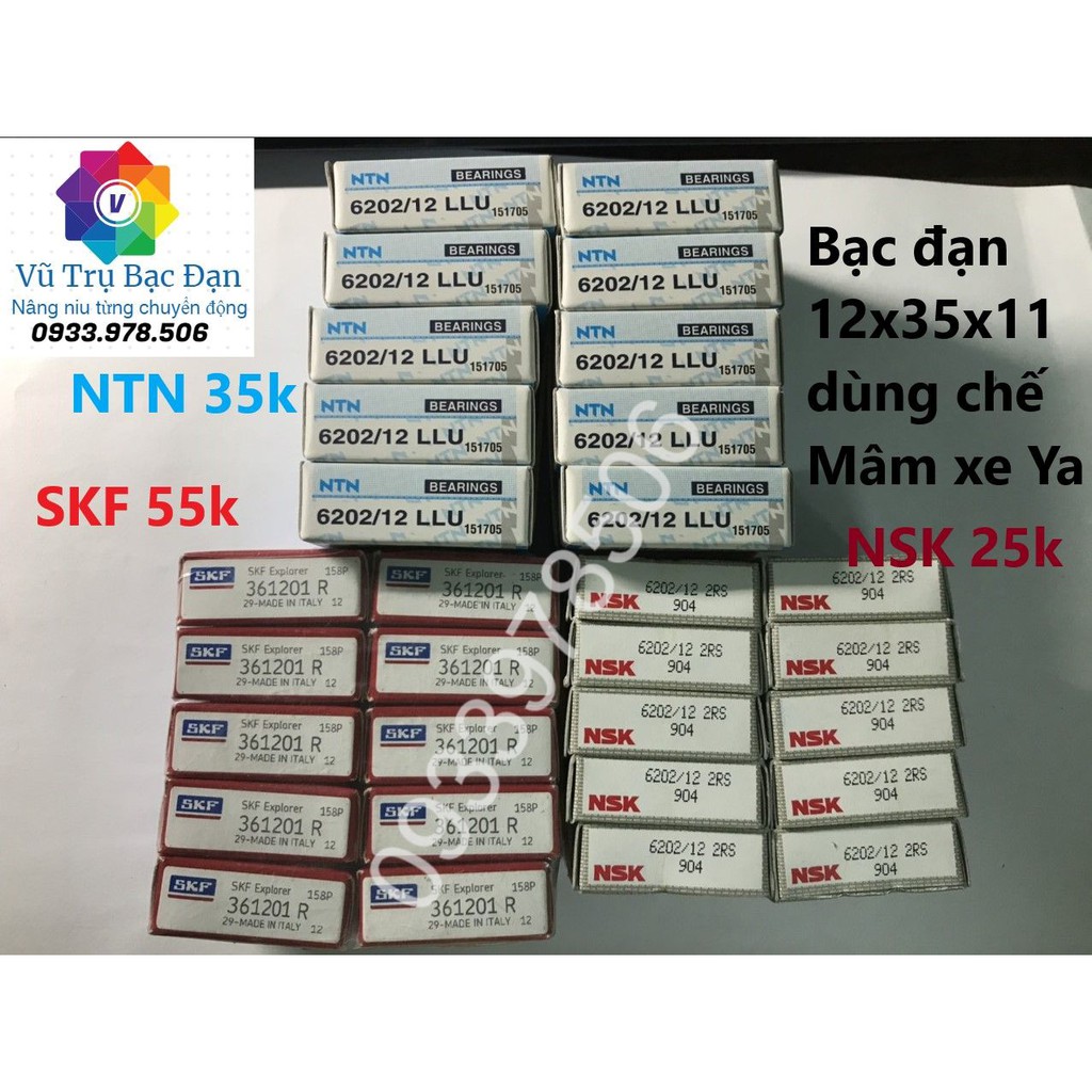 Vòng bi Bạc đạn 6202/12 2rs 12x35  bít nhựa dùng lên phuột LCM, chế mâm xe gắn máy