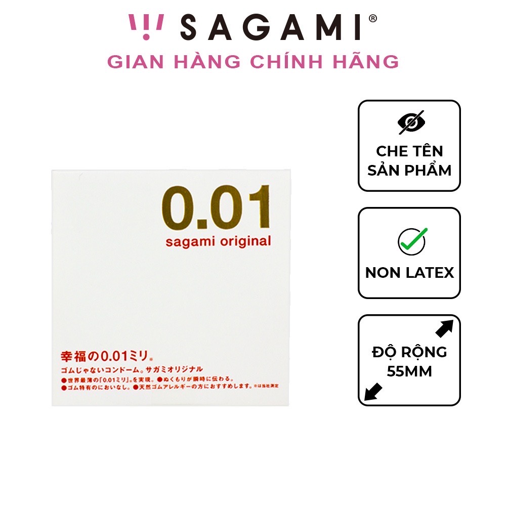 Bao cao su cao cấp Non Latex siêu mỏng 001 Sagami Nhật Bản (Size 55mm/Hộp 2c, 5c)