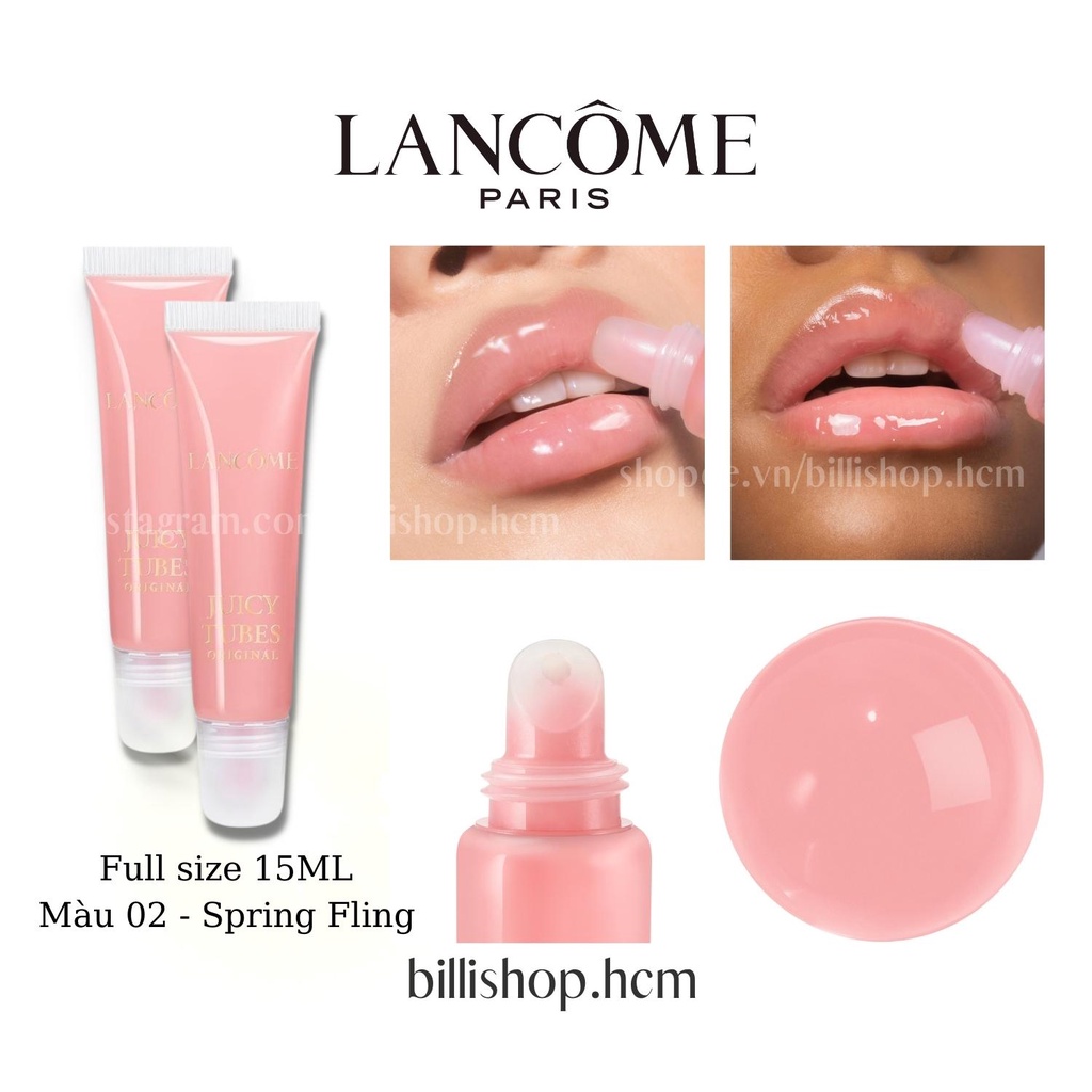 Fullsize 15ML - Son bóng Lancome Tubes Original Lip Gloss 02 Spring Fling - hồng nhạt