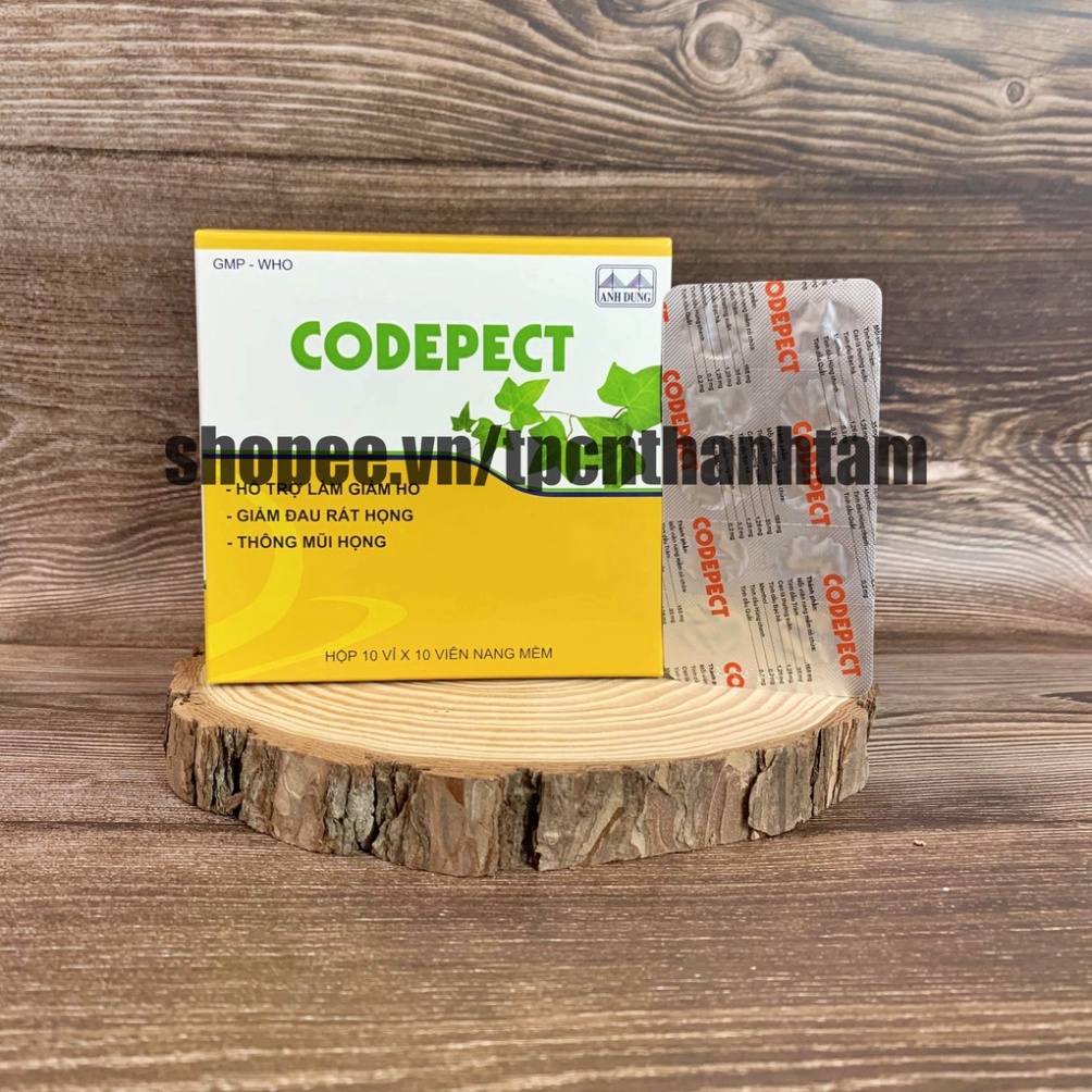 Viên uống giảm ho Codepect tinh dầu tràm, cao lá thường xuân, tinh dầu bạc hà hỗ trợ giảm đau họng,  thông mũi - Hộp 100