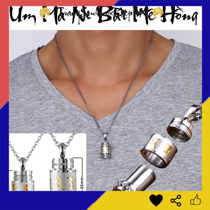 Dây chuyền hình trụ xoay được UM MANI PADME HUM (úm ma ni bát mê hồng) bằg inox sáng đẹp, không đen cầu bình an, may mắn