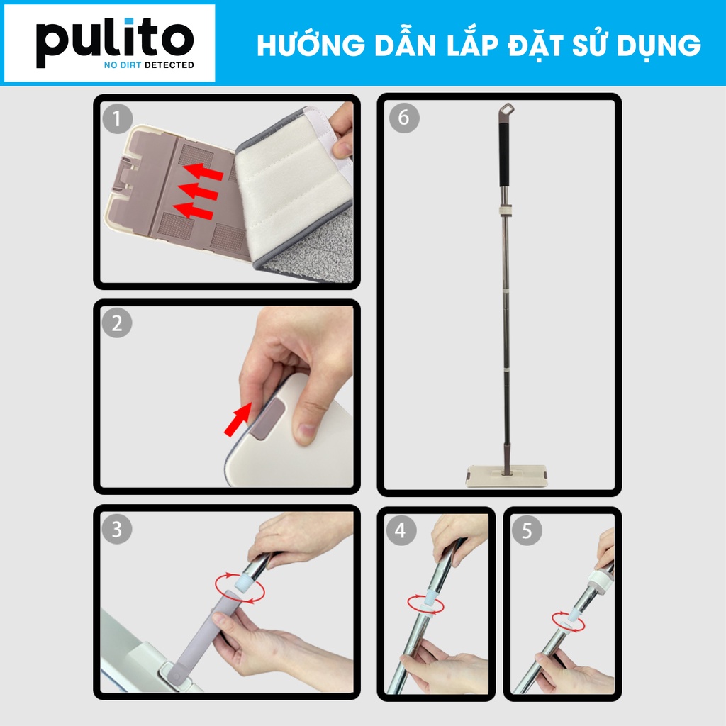 Bộ lau nhà tự vắt thông minh Pulito, đầu xoay 360 độ tiện dụng tặng kèm 2 bông lau BLN-S6