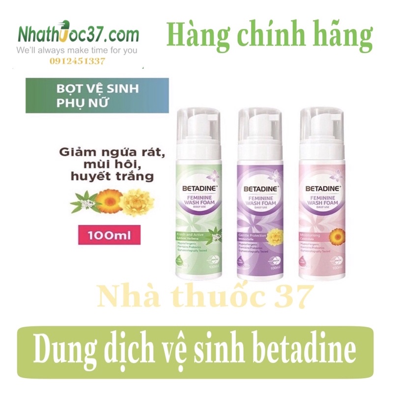 Dung dịch vệ sinh Betadine 100ml, bọt vệ sinh phụ nữ Betadine, rửa phụ khoa betadine giảm ngứa rát, mùi hôi, huyết trắng