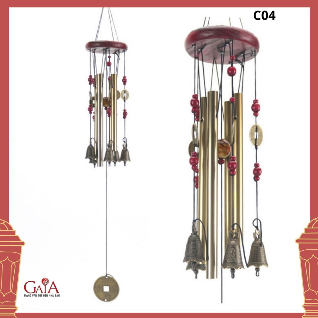 Chuông gió 4 thanh nhôm có dây hình chuông - C04