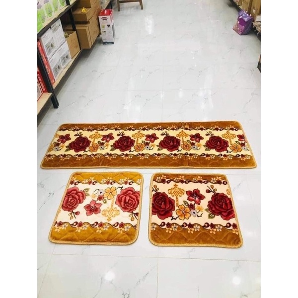 BỘ 3 THẢM GHẾ NỈ NHUNG HOA HỒNG 1 GHẾ DÀI - 2 GHẾ VUÔNG 50X50