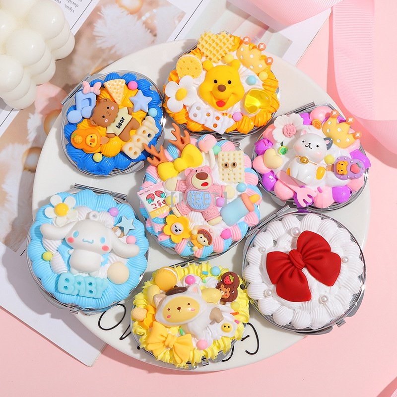 Bộ Gương Trang Điểm Họa Tiết Gấu Hoạt Hình DIY Bằng Nhựa Resin