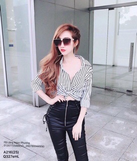 Áo Sơ Mi Sọc Thun Xoắn Eo Siêu Hot