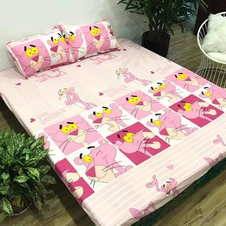 ( Ảnh thật) Bộ ra nệm 1m6 x 2m - 1 ga bo thun 4 góc kèm 2 áo gối nằm mẫu báo hồng