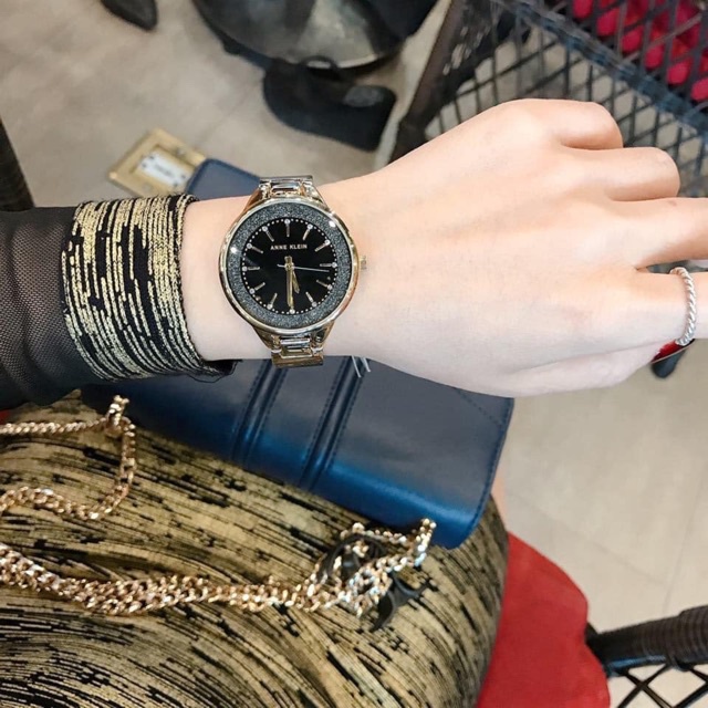 Đồng hồ nữ ANNE KLEIN dáng kiềng nhũ model AK/1408BKBK