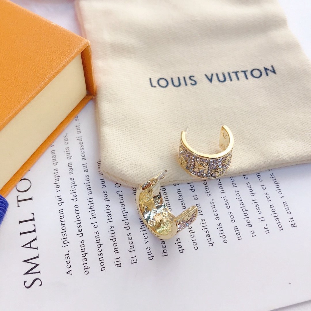 LOUIS VUITTON Khuyên Tai Tròn Bằng Thép Titan In Logo LV Thời Trang