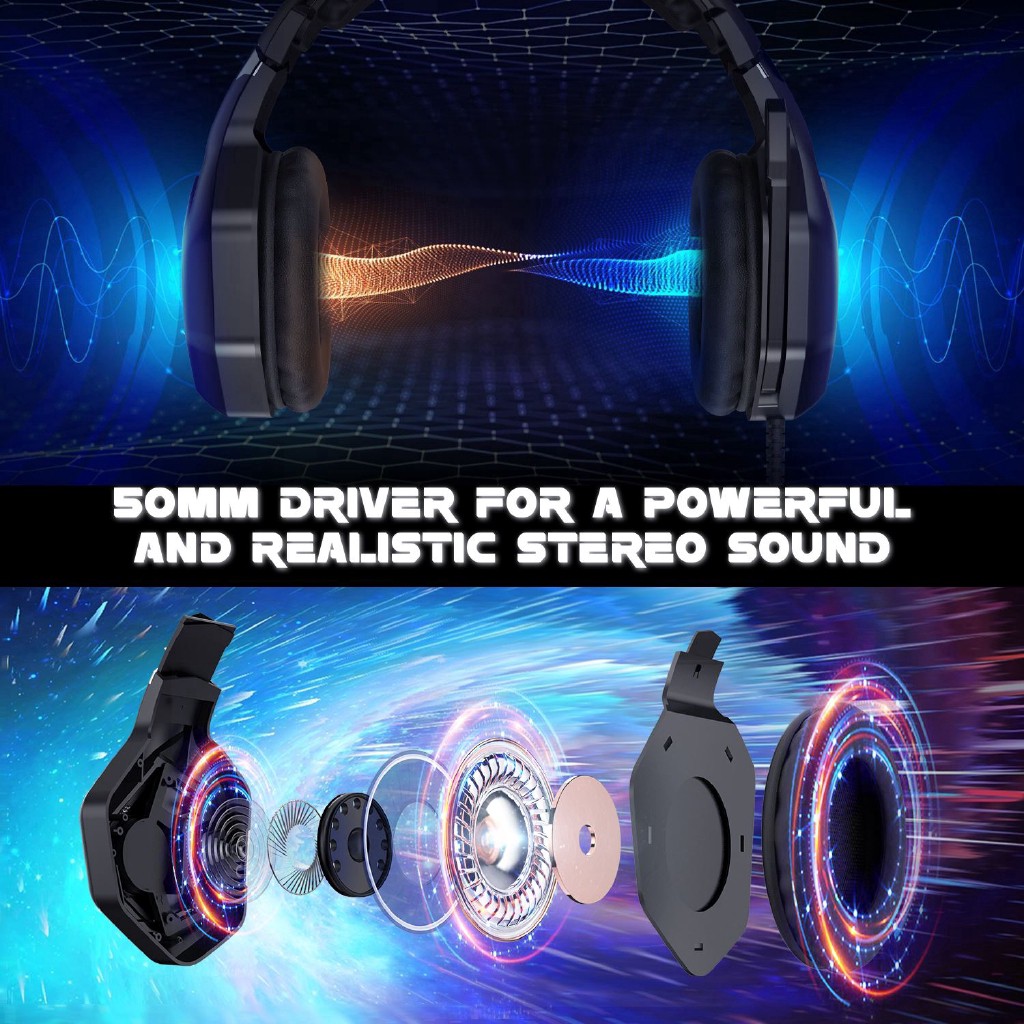 Tai nghe chụp tai chơi game ONIKUMA K10 PRO có đèn LED RGB với micrô đa hướng dành cho PC PS4 Máy tính xách tay