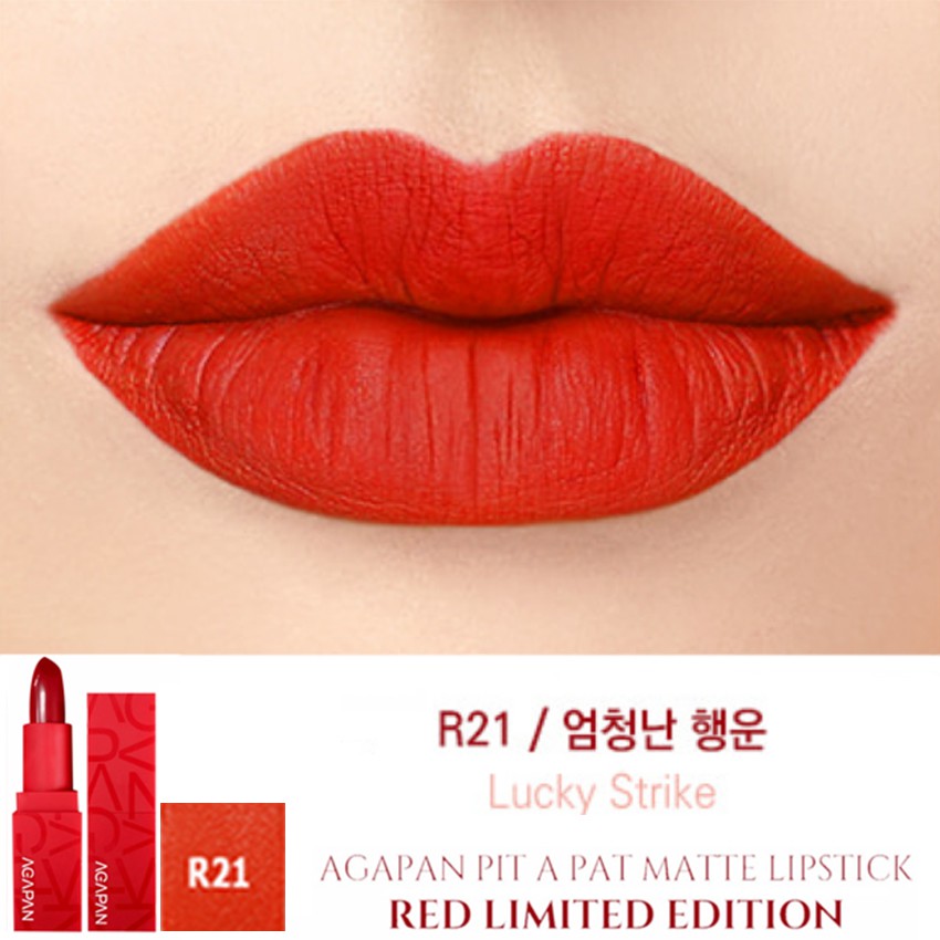 Son thỏi lì Agapan #R21 Pit A Pat Red Edition Limited Lipstick 4g (Cam đỏ)