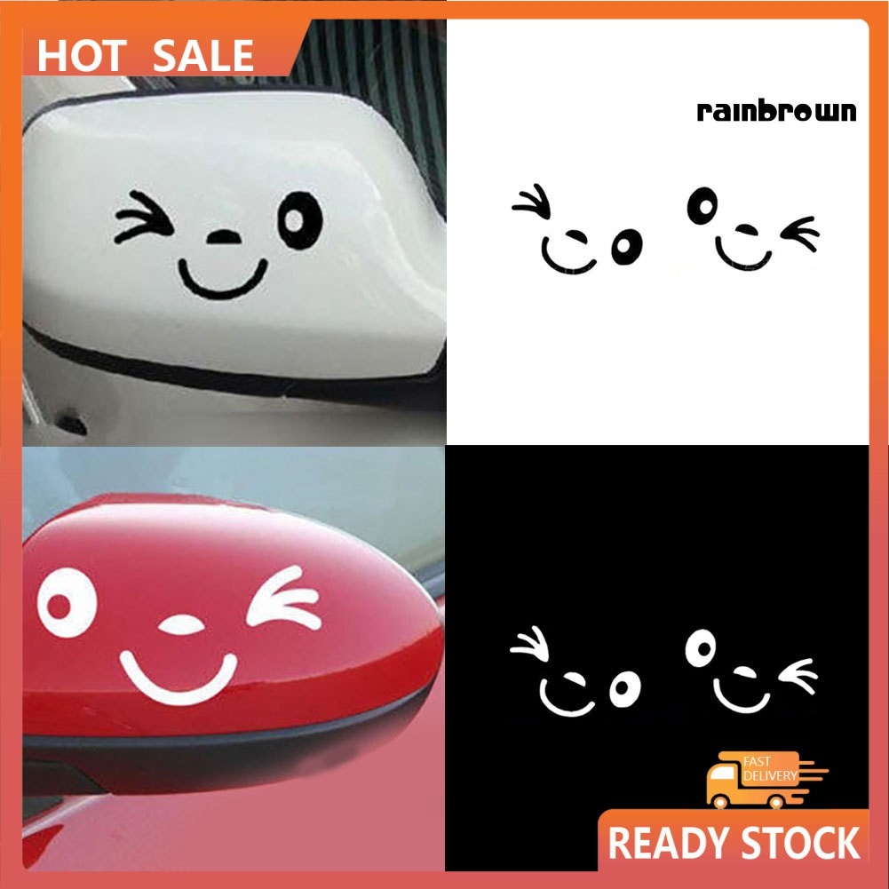 Cặp nhãn dán trang trí gương chiếu hậu xe hơi hình mặt cười đáng yêu
