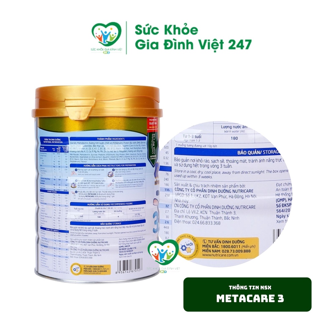 Sữa Metacare số 3 - 900g - Bổ sung dưỡng chất cho bé