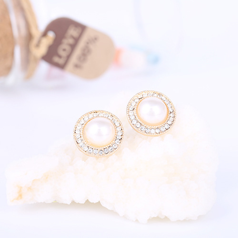 Bông tai đính ngọc trai giả không xỏ lỗ màu vàng dành cho nữ