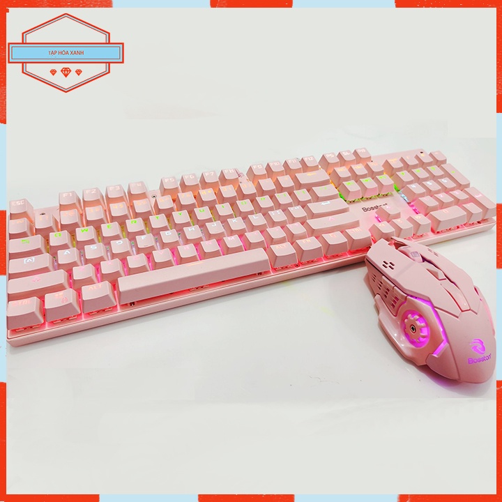 Combo Bàn Phím Chuột Máy Vi Tính Laptop Gaming Có Dây Pink EK9350 Chính Hãng Chuyên Game Có Led Màu Hồng