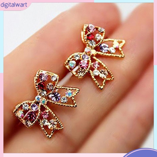 Cặp khuyên tai hình nơ đính đá nhiều màu sắc lấp lánh sang trọng cá tính dành cho nữ