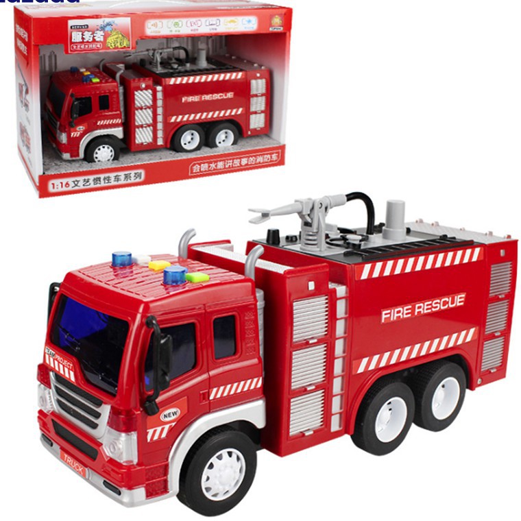 Ô tô cứu hỏa phun được nước đồ chơi trẻ em loại xe vòi phun xe chạy đà có âm thanh và đèn nháy