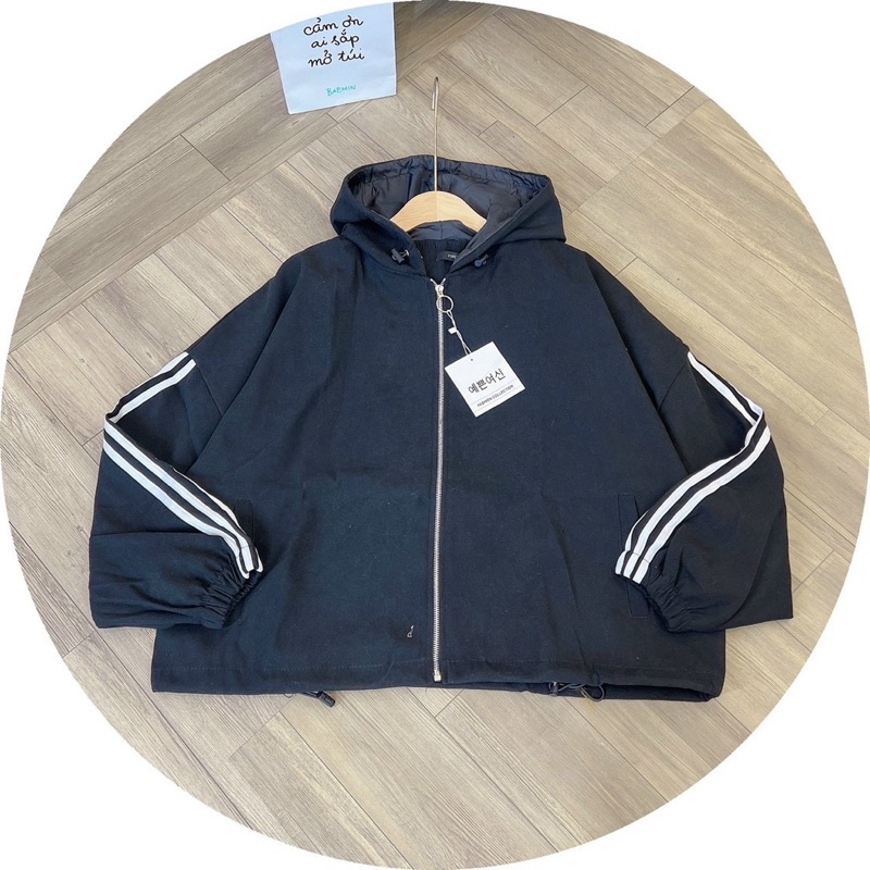 Áo khoác da lộn có nón hai lớp chạy viền