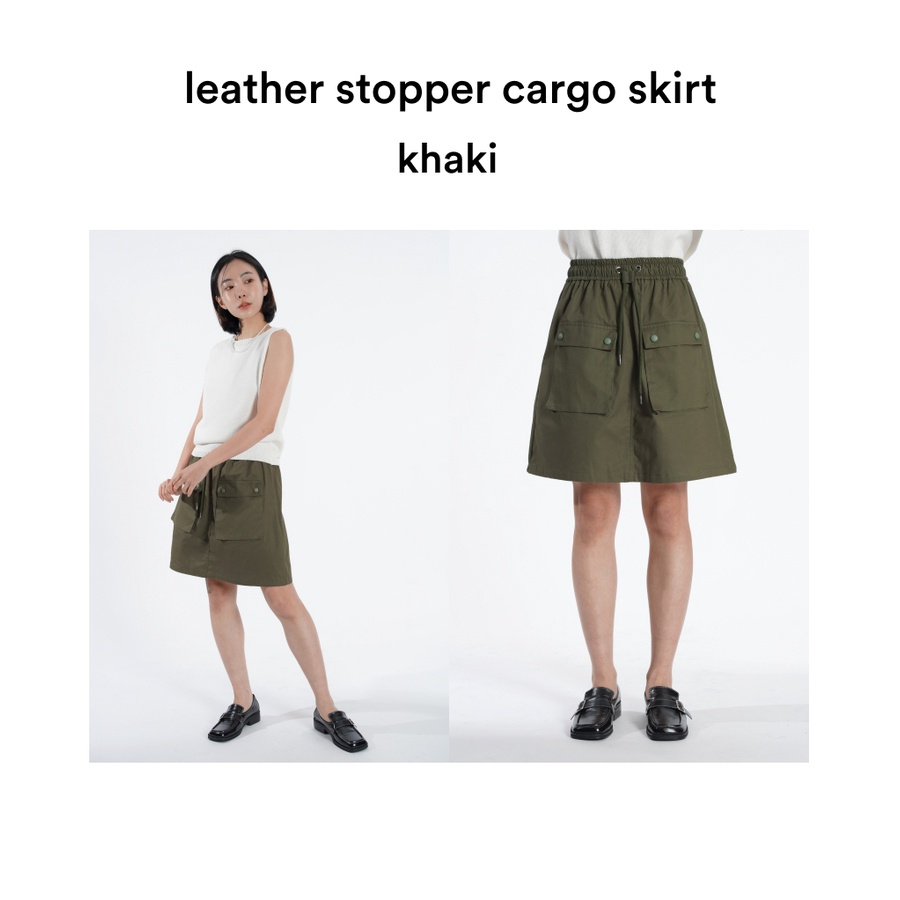 Leather stopper cargo skirt - Chân váy chữ A chất vải cotton da mờ màu xanh oliu cá tính
