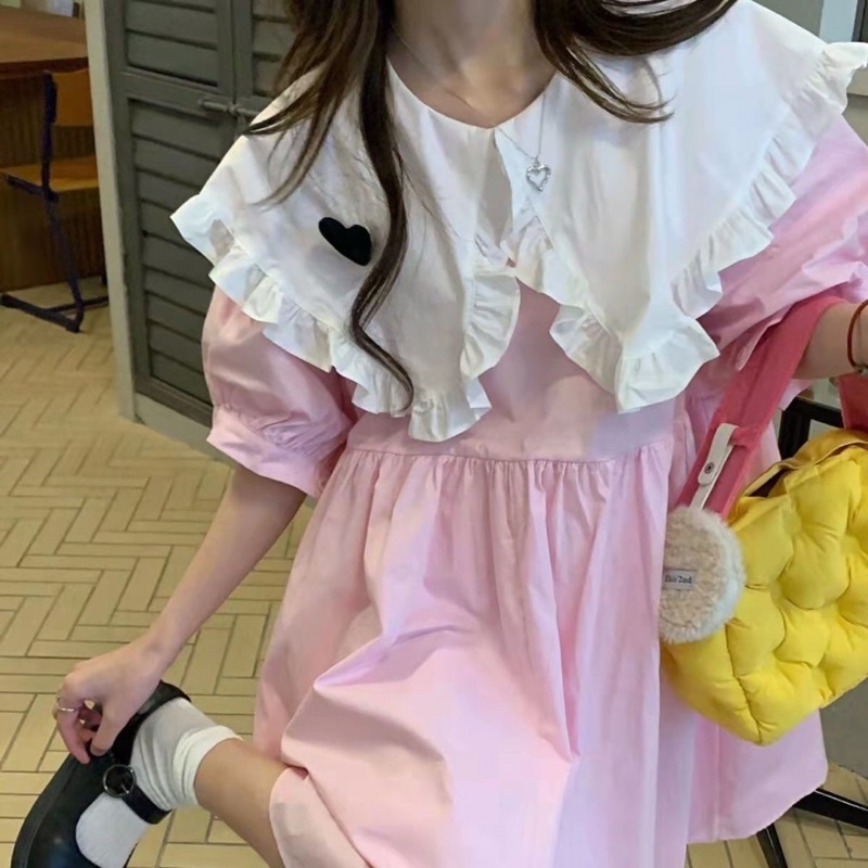 FREESHIP-VÁY BABYDOLL CỔ BÈO DÁNG THỤNG HÀN QUỐC