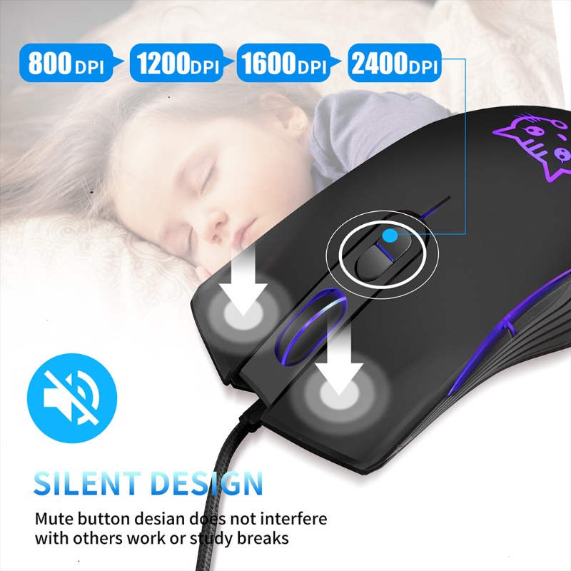 Chuột Quang Có Dây 6 Nút Bấm 2400DPI Có Đèn Nền Nhiều Màu Sắc Dành Cho Máy Tính