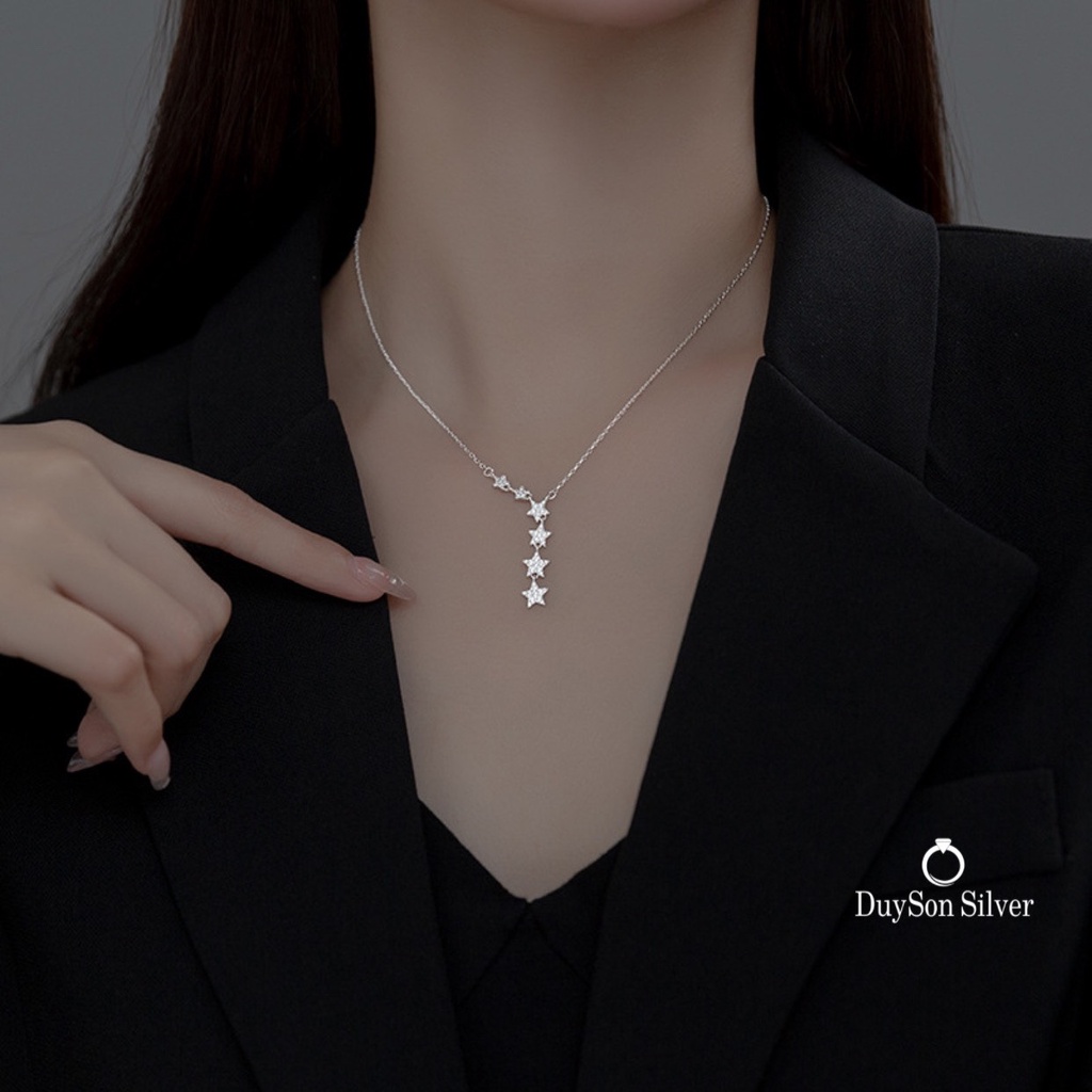Vòng cổ bạc nữ cá tính DUYSON SILVER, dây chuyền bạc Ý 925 dải sao lấp lánh mạ vàng trắng cao cấp [DCXK46]
