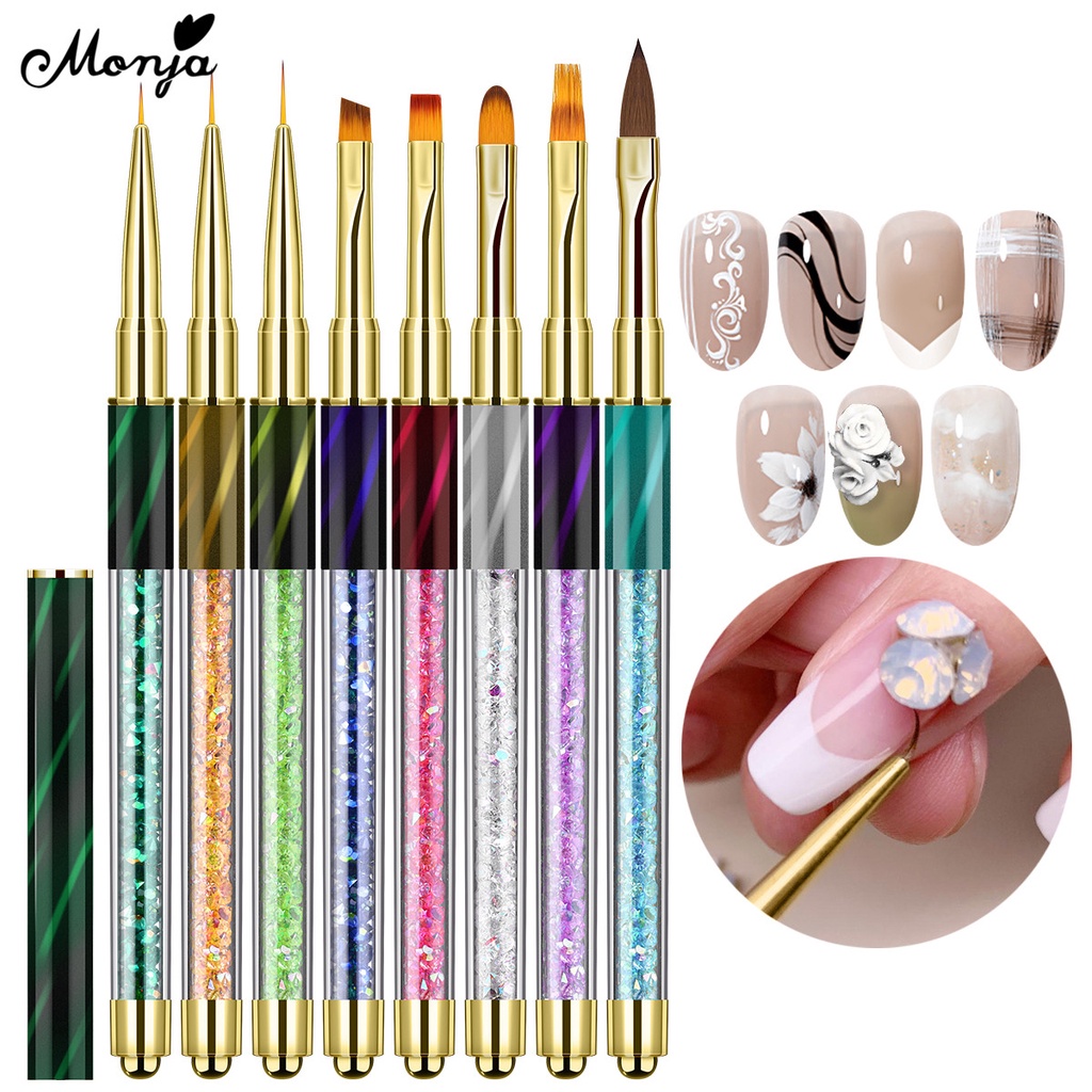 Monja Nail Art French Stripes lines Liner Brush 3D Flower Paint Drawing Pen