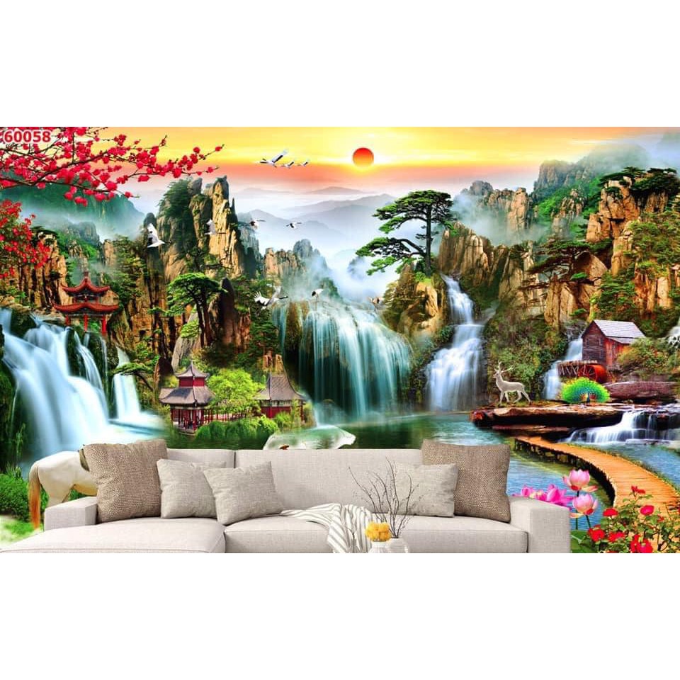 28 mẫu tranh dán tường mẫu phong cảnh thác nước đẹp  ,tranh trang trí nhà cửa , trang trí phòng khách.
