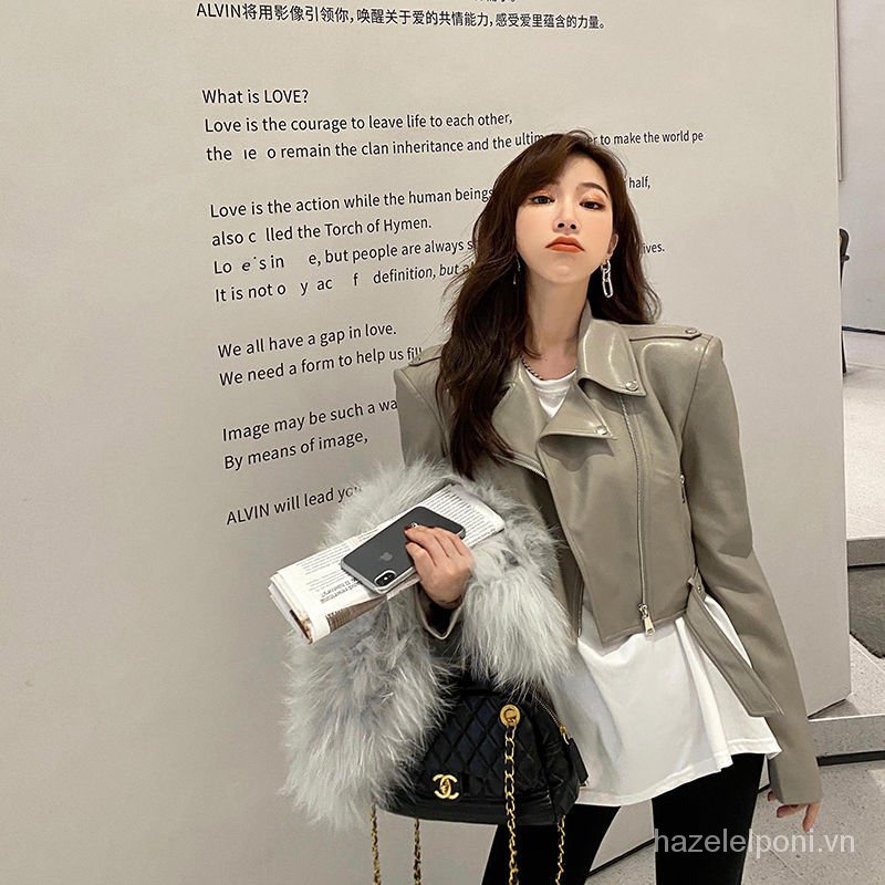 Áo khoác da dáng ngắn phong cách Hàn Quốc cổ điển thời trang mùa thu 2021 dành cho nữ