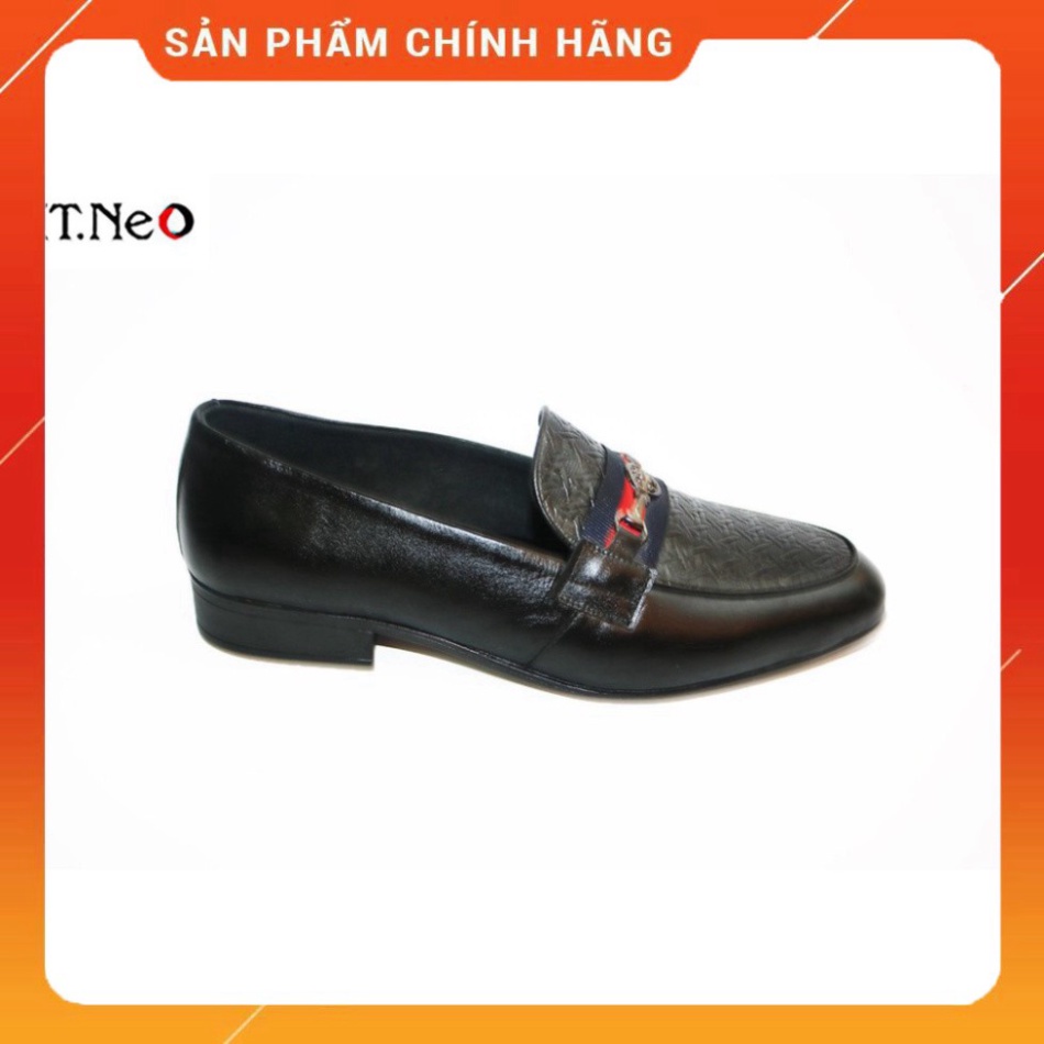 Giày mọi da bò - giày da nam HT NEO da bò nguyên miếng, in vân cực đẹp, điểm nhấn thêm khuy cài vải (D29)