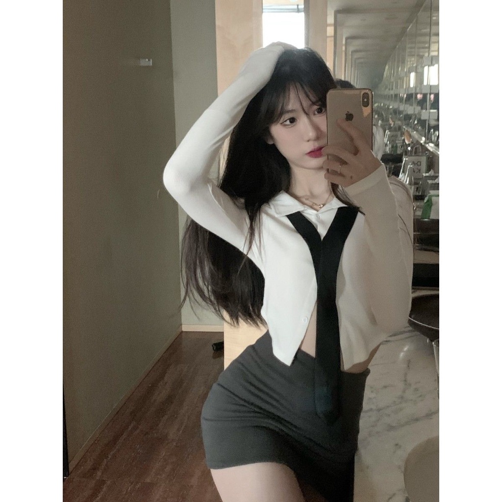 Jiashucheng Set Áo Thun Dài Tay Và Chân Váy Phong Cách Mới Cho Nữ