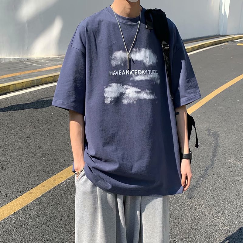 Áo Thun Tay Ngắn Dáng Rộng In Hình Đám Mây Thời Trang Mùa Hè 3 Màu Size M-5XL