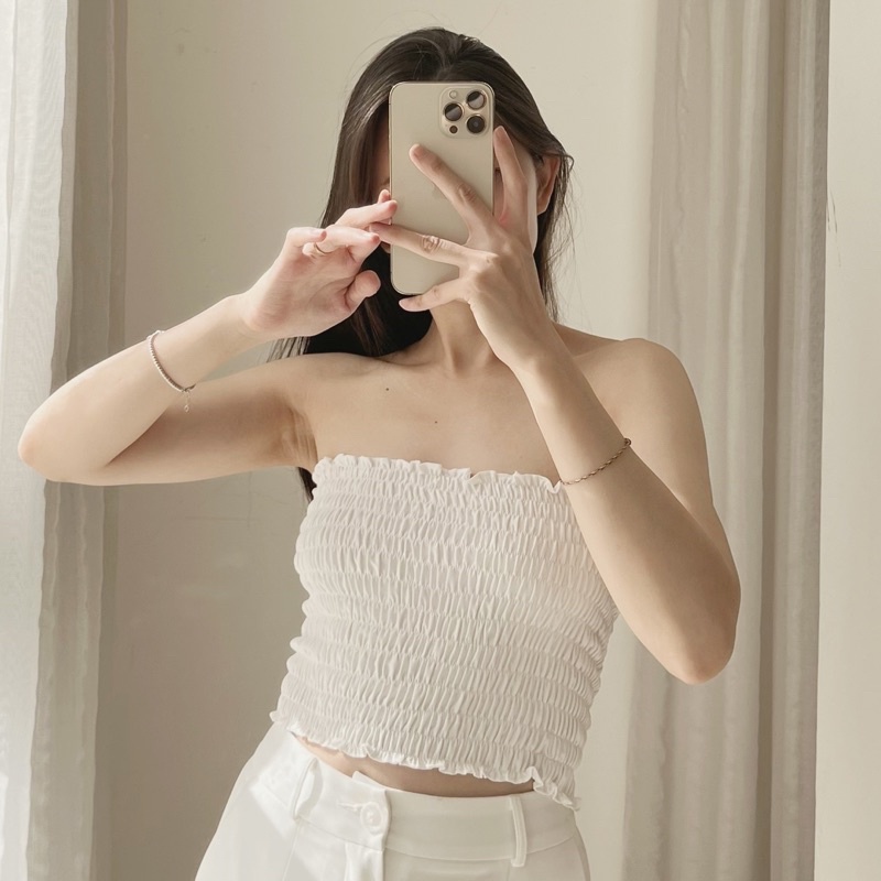 Áo croptop nữ kiểu quây chun dáng trơn ngang ôm body hàng thiết kế Huien Design màu basic, dễ phối freesize