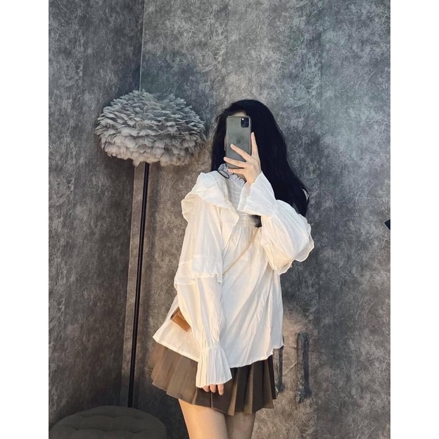 Áo sơmi Babydoll tay dài Màu trắng dáng babydoll không kén dáng với chất vải kate xô mát form chuẩn phong cách hàn quốc