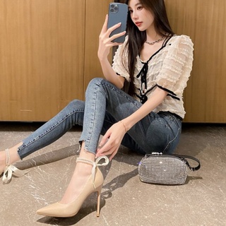 Giày giày cao gót nữ cao 8cm mã GNC56 quai ngọc cực sang chảnh quý phái có 2 màu đen và trắng
