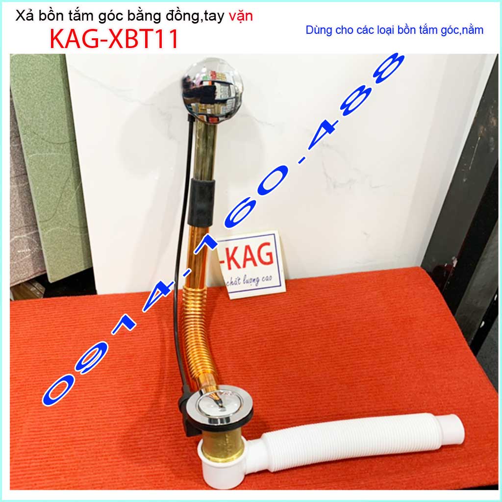 Xả bồn tắm góc KAG-XBT11 -Đồng, Bộ xả vặn bồn tắm nằm bằng thau siêu bền dùng cho bồn góc 90cm-1,2m-1,5m-1-6m