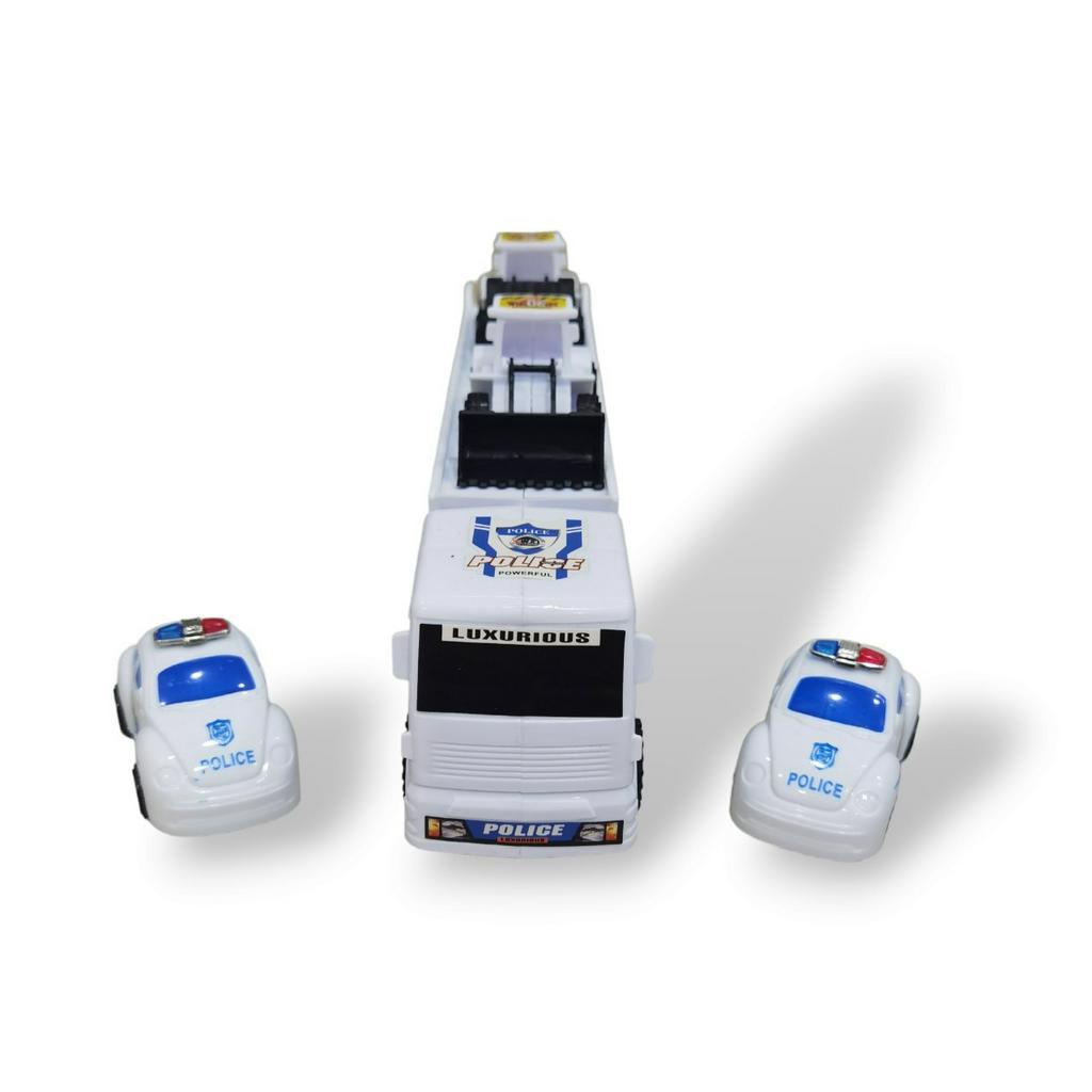 Đồ Chơi Xe Tải Police Đầu Kéo 2 Tầng Chở 4 Xe Con