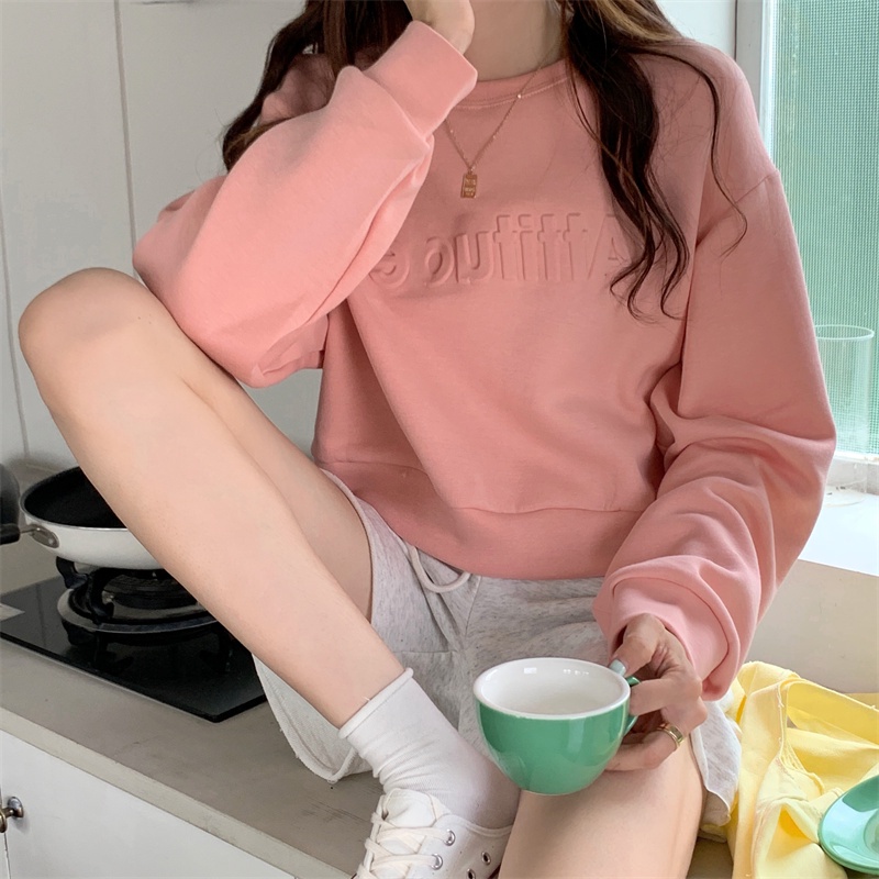 SUXI Áo Sweater Thể Thao Tay Dài Cổ Tròn Màu Sắc Đơn Giản In Chữ Thời Trang Mùa Thu Cho Nữ