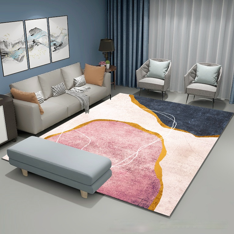 Nordic modern minimalist abstract living room carpet sofa coffee table blanket bedroom full bed bedside mat