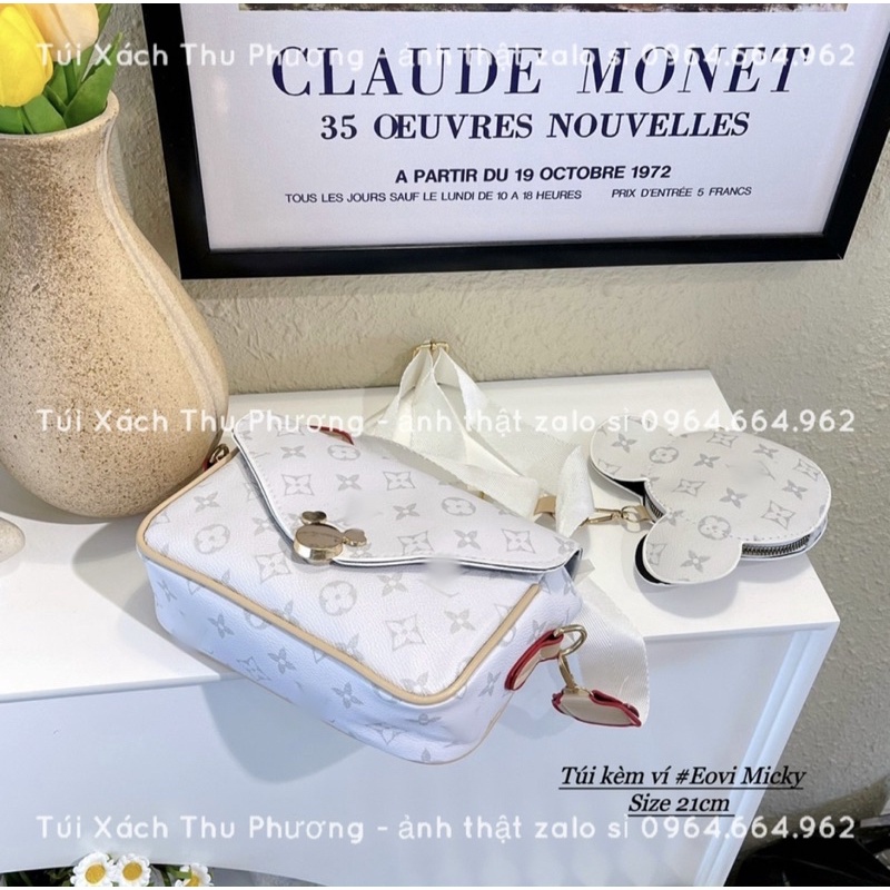 Túi đeo chéo nữ, túi đeo vai hoạ tiết hoa nâu khoá chuột, dây dù bản to - tặng kèm túi nhỏ đeo dây như hình (ảnh thật)