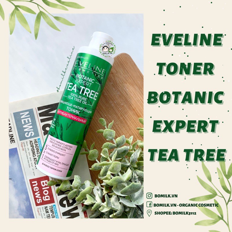 TONER LÀM SẠCH, KHÁNG KHUẨN EVELINE BOTANIC EXPERT TEA TREE 225ML - NGĂN NGỪA MỤN ĐẦU ĐEN, MỤN TRỨNG CÁ HIỆU QU - 9751