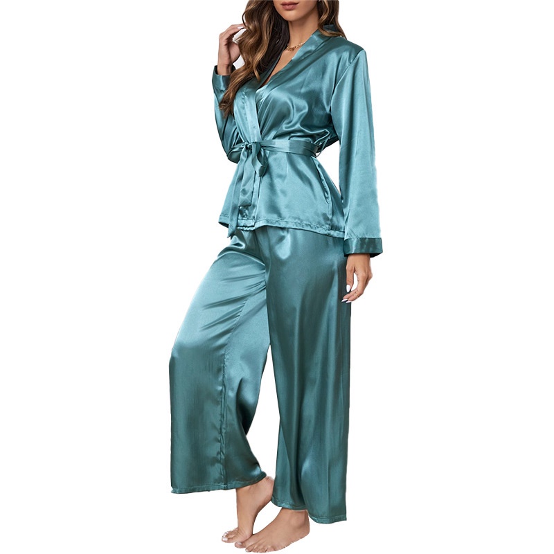 Bộ Đồ Ngủ Áo Cardigan Tay Dài Phối Quần Dài Dáng Rộng Thời Trang Quyến Rũ Cho Nữ