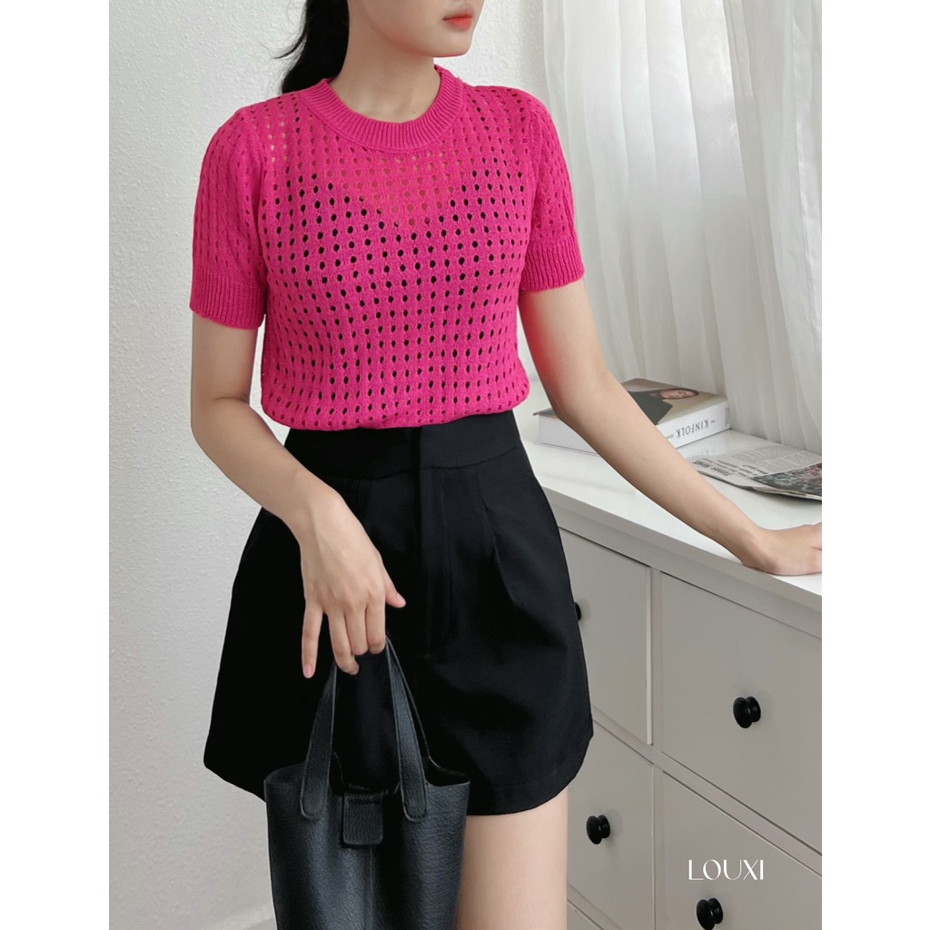 Áo thun len mềm đục lỗ croptop