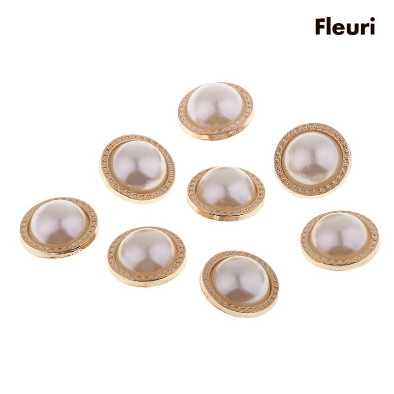 Set 8 Nút Nhựa Tròn Màu Vàng Đính Ngọc Trai Thủ Công Đa Ứng Dụng