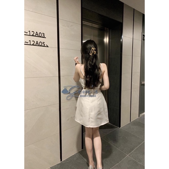 Váy đầm 2 dây nơ ngực sang chảnh  ( 2 lớp , đệm ngực cao cấp )
