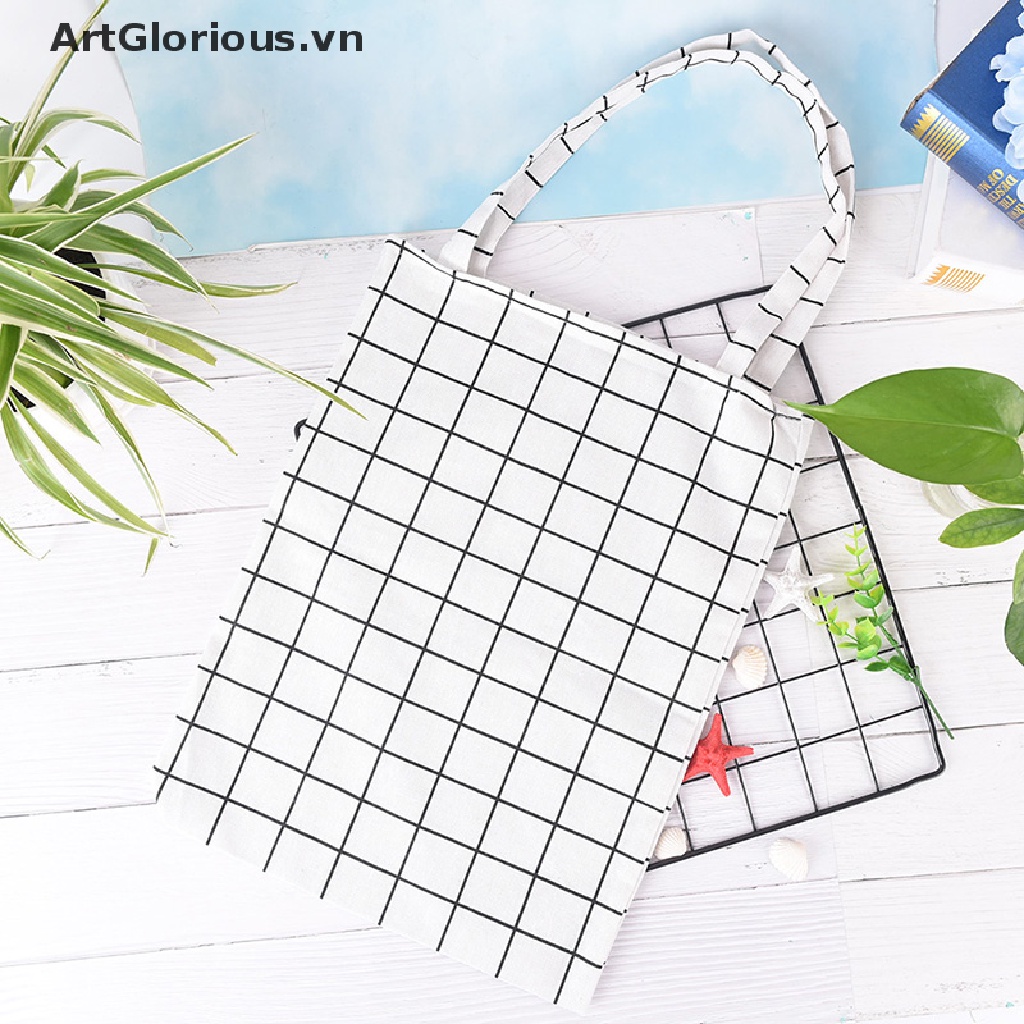 Túi tote đeo vai bằng vải cotton canvas họa tiết sọc caro 5 phong cách
