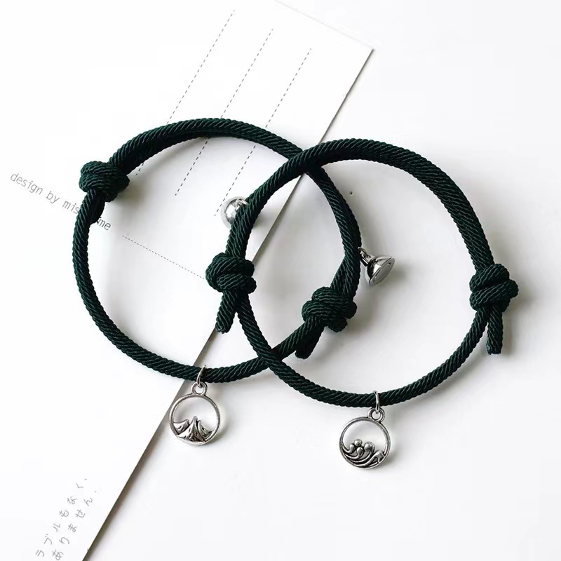 Set 2 Vòng Tay Bện Dây Đính Hạt Nam Châm Thời Trang Cho Cặp Đôi